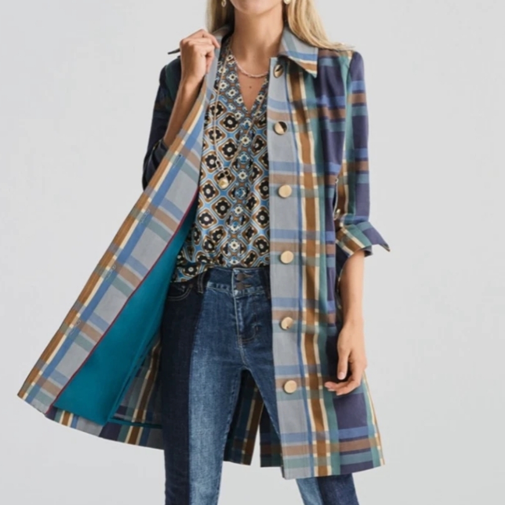 CAbi Multicolor Plaid Trench Coat